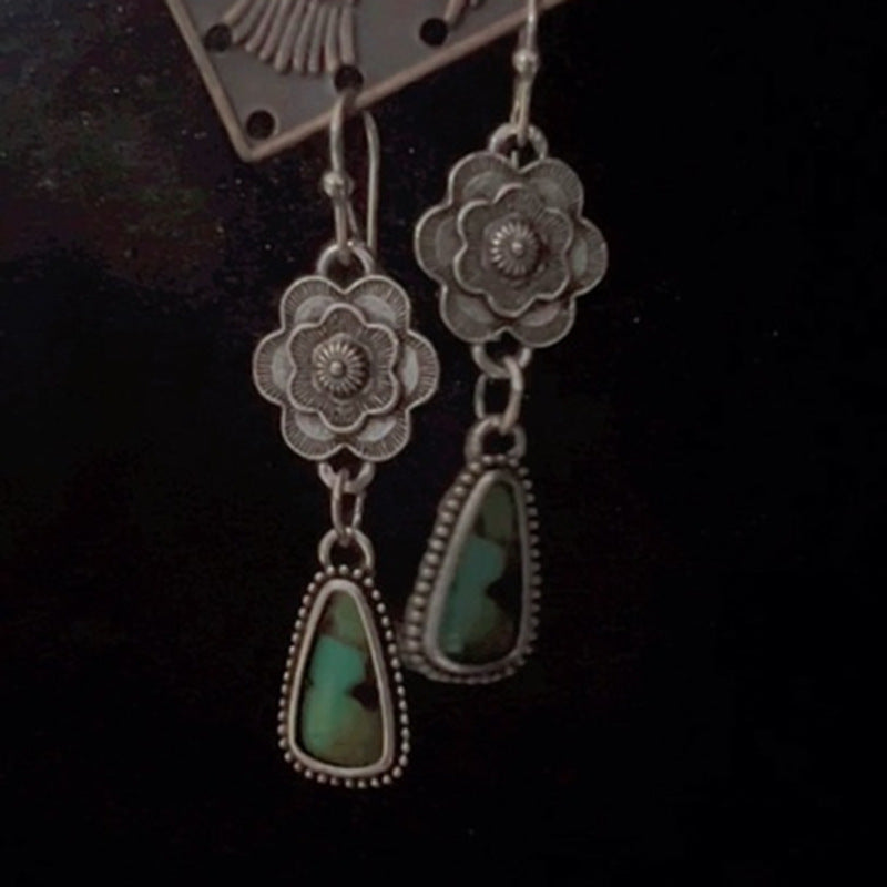 Vintage Botanical Floral Tassel New Chinese Style Unique Metal Carved Earrings