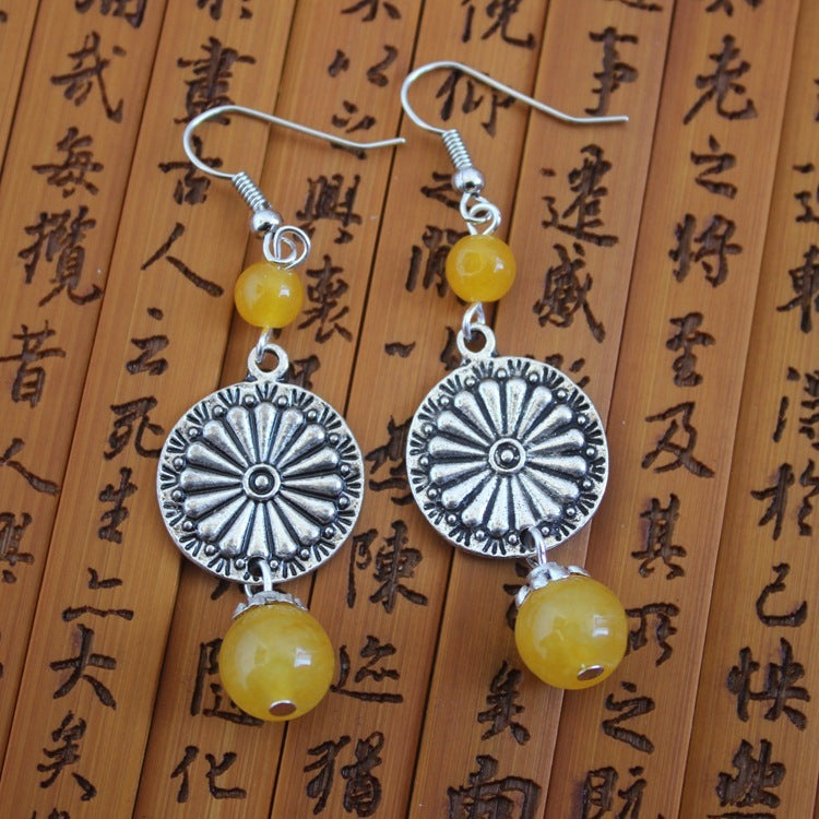 Ethnic Style Handmade Small Accessories Colorful Stone Long Earrings