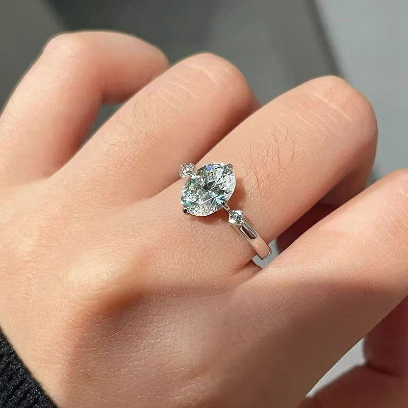 Sterling Silver 2 Karat Oval Pigeon Egg-shaped Ring For Women