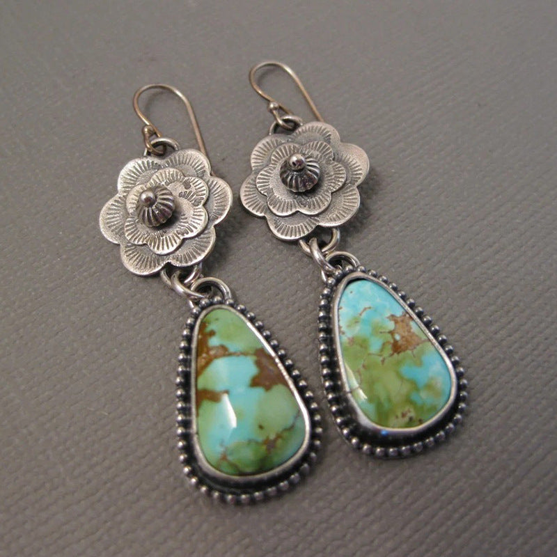 Vintage Botanical Floral Tassel New Chinese Style Unique Metal Carved Earrings