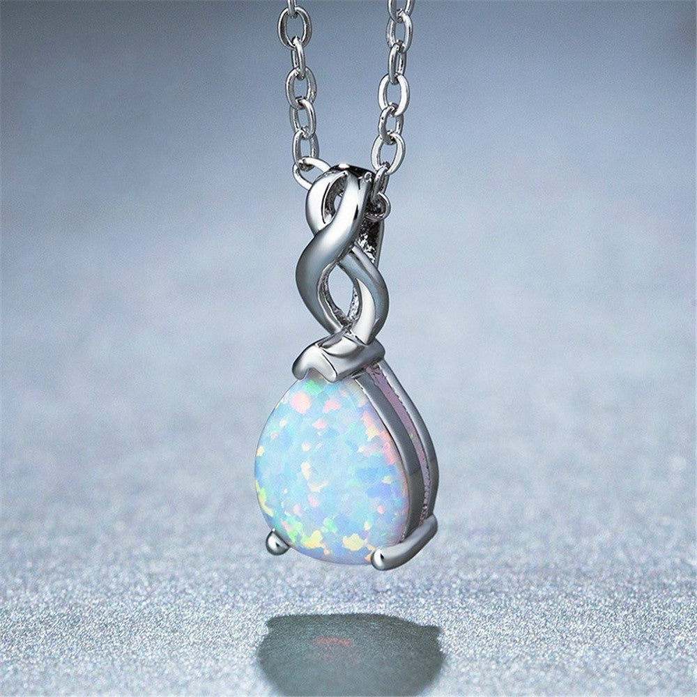 European And American Water Drop Opal Pendant Necklace