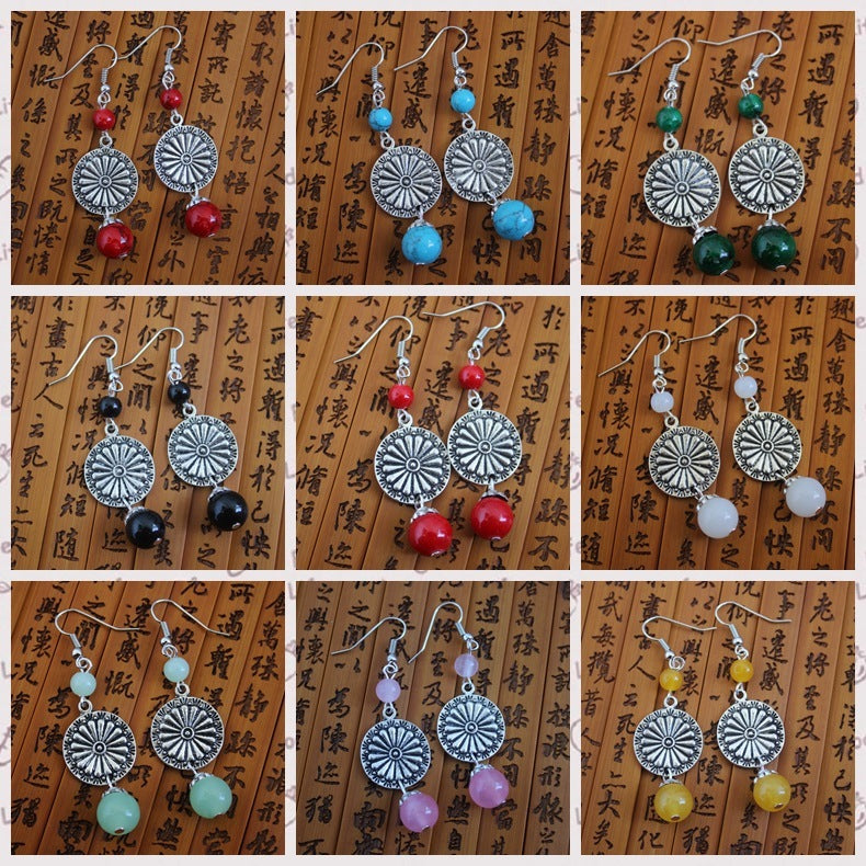 Ethnic Style Handmade Small Accessories Colorful Stone Long Earrings