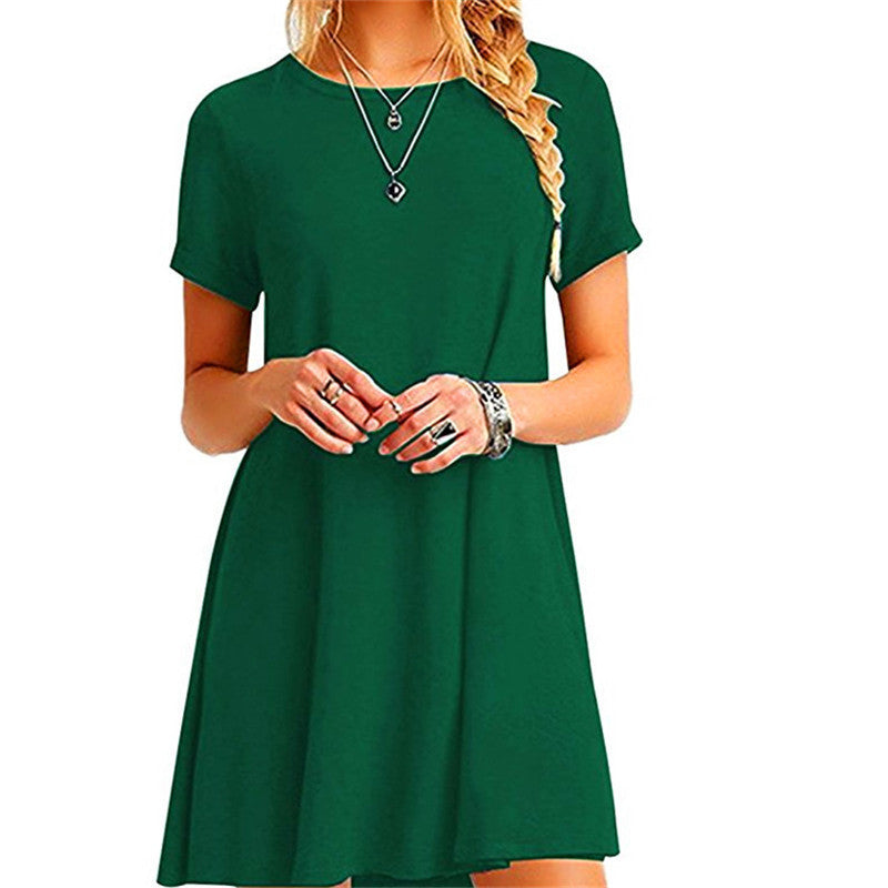 Summer short sleeve loose plus size solid color dress