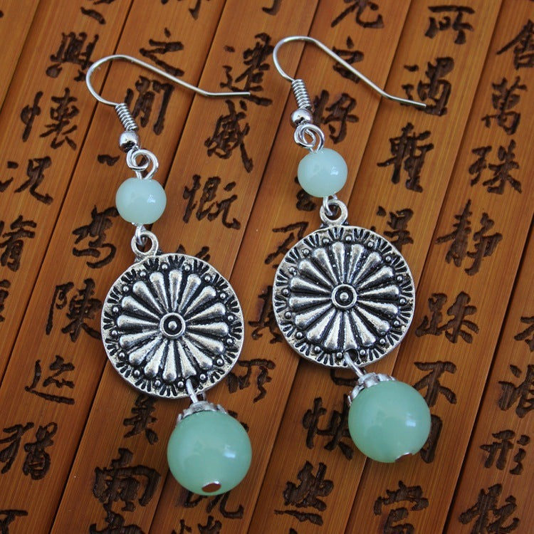 Ethnic Style Handmade Small Accessories Colorful Stone Long Earrings