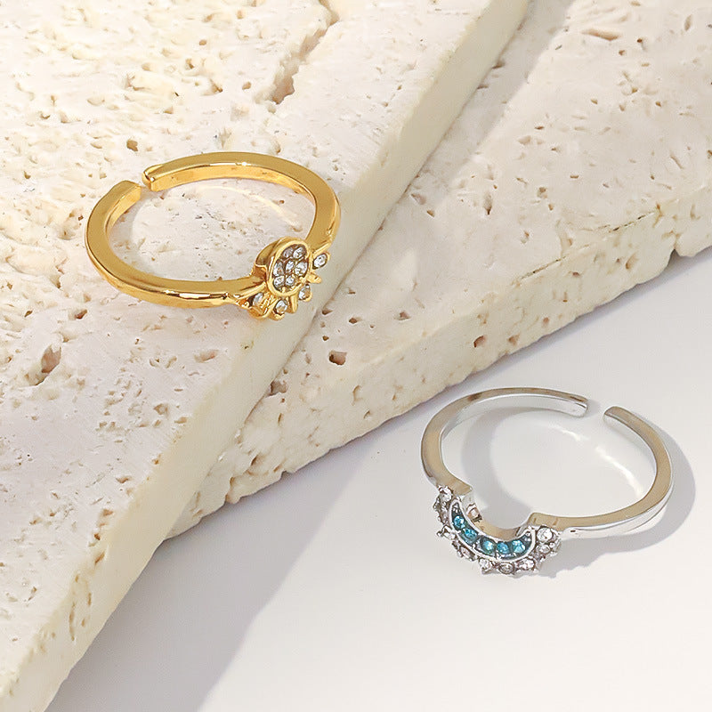 Sun And Moon Diamond-studded Ring High-grade Temperament