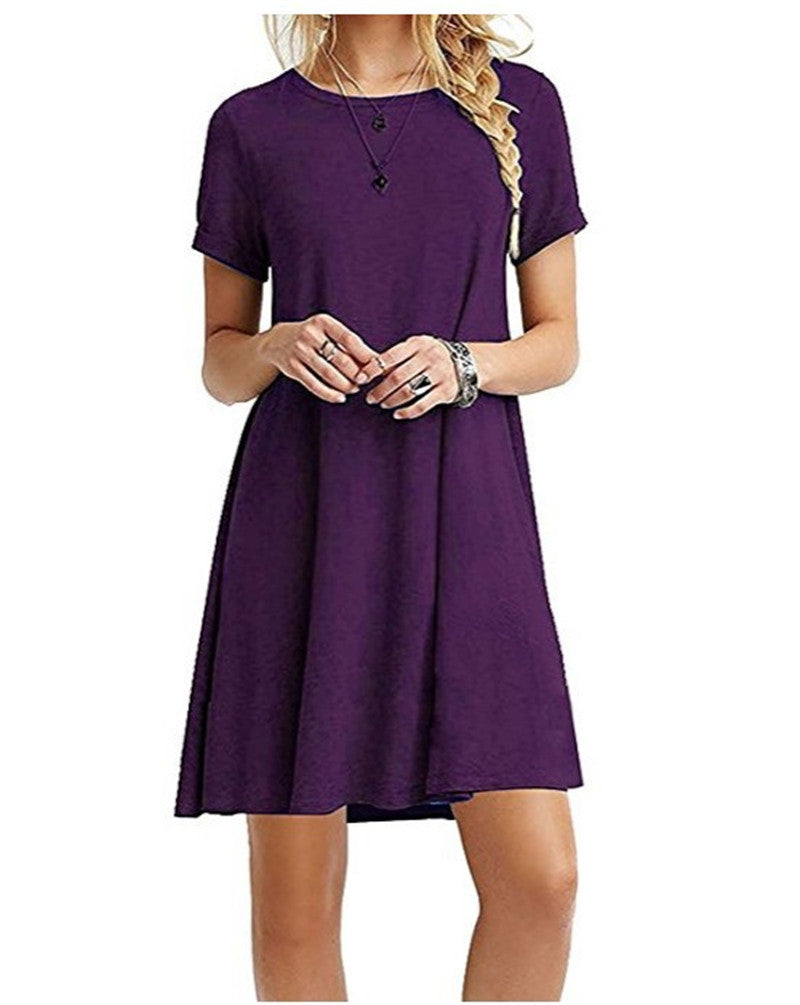 Summer short sleeve loose plus size solid color dress