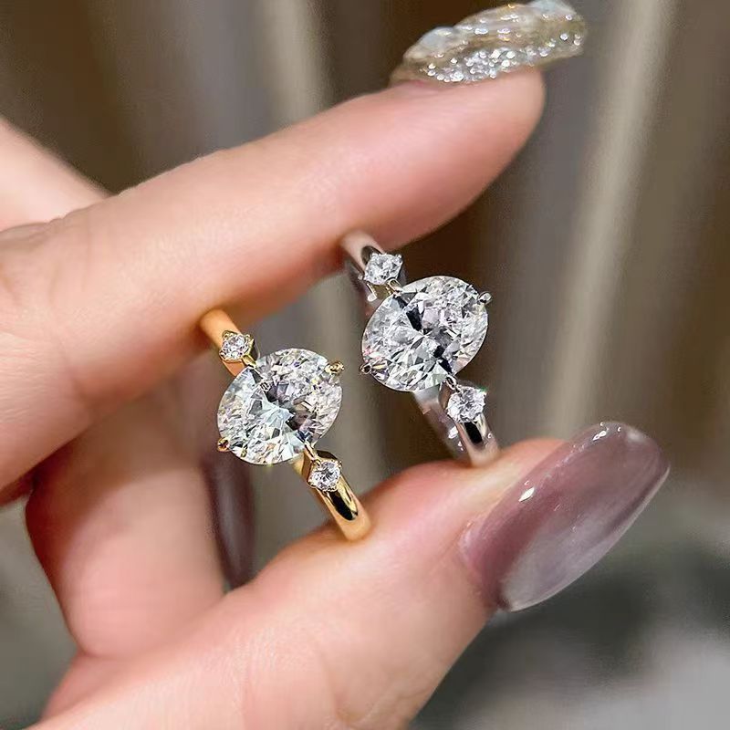 Sterling Silver 2 Karat Oval Pigeon Egg-shaped Ring For Women