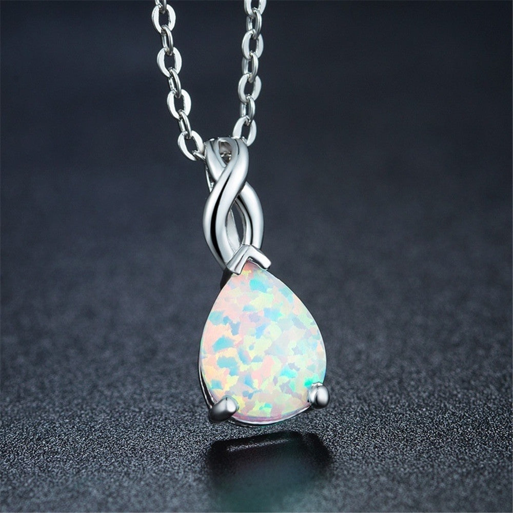 European And American Water Drop Opal Pendant Necklace