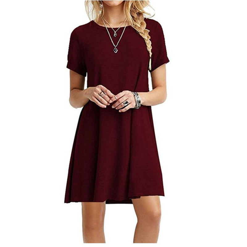 Summer short sleeve loose plus size solid color dress