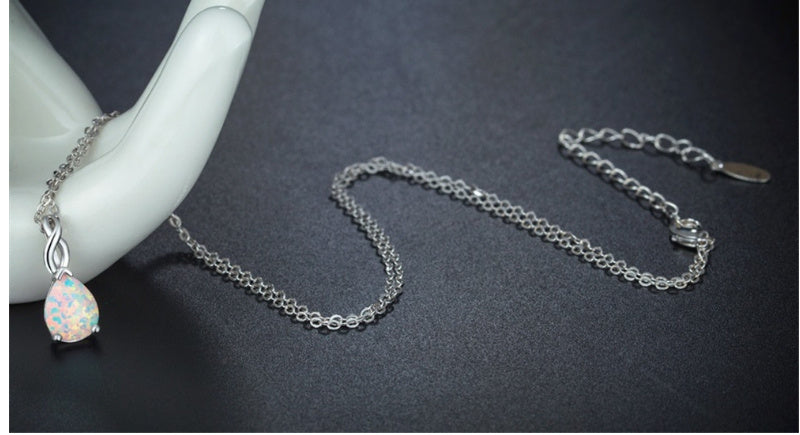 European And American Water Drop Opal Pendant Necklace