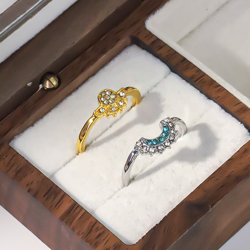 Sun And Moon Diamond-studded Ring High-grade Temperament