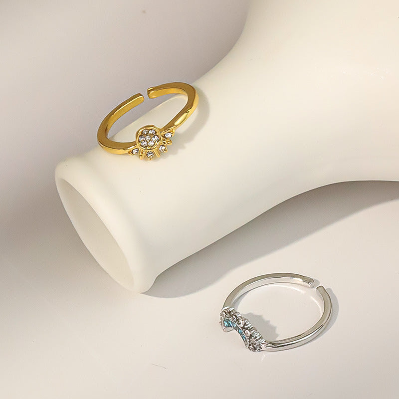 Sun And Moon Diamond-studded Ring High-grade Temperament