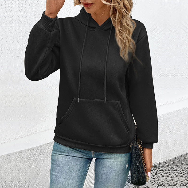 Cross-border Long Sleeve Solid Color Hoodie