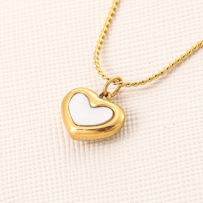 Heart-shaped Mother Shell Pendant Titanium Steel Necklace