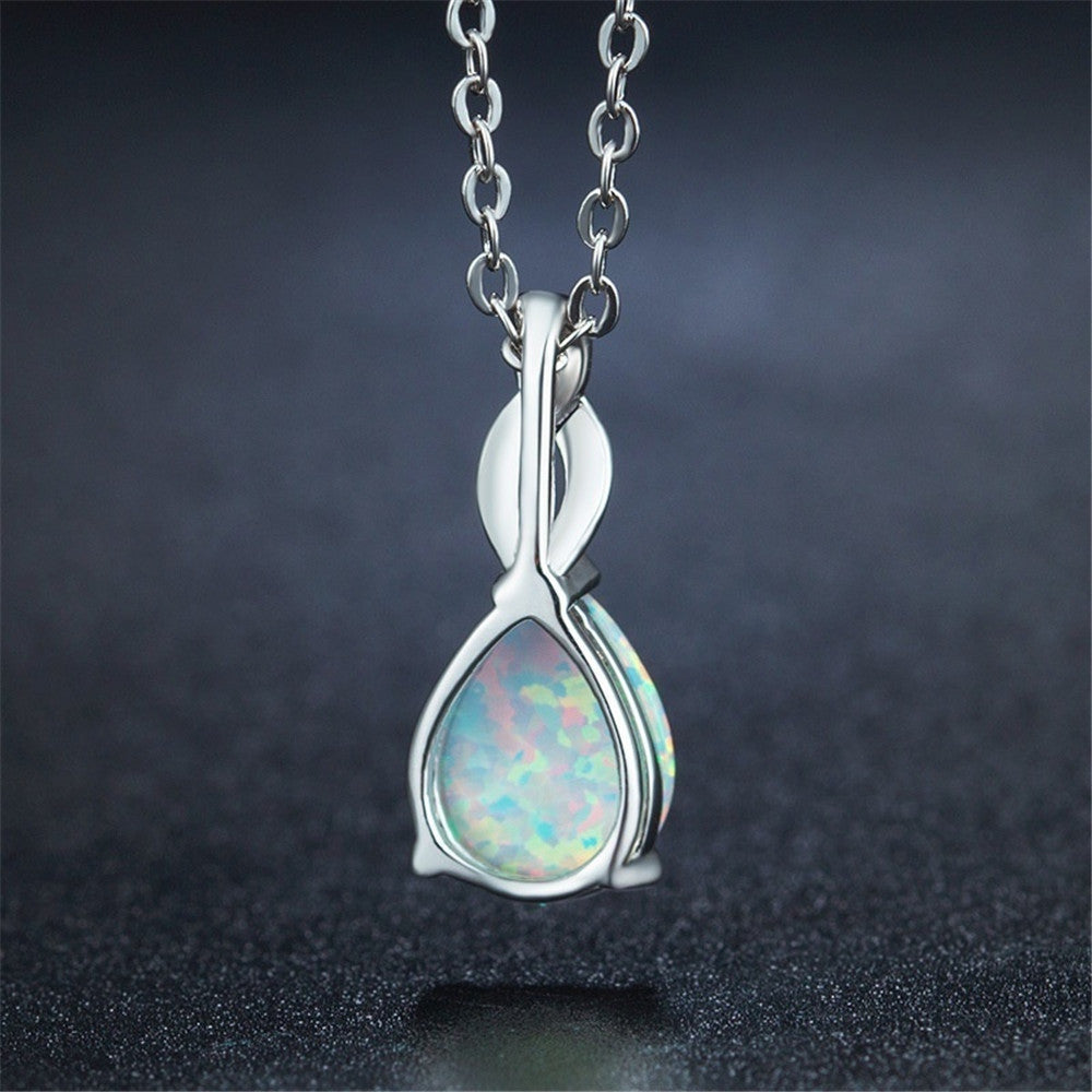 European And American Water Drop Opal Pendant Necklace