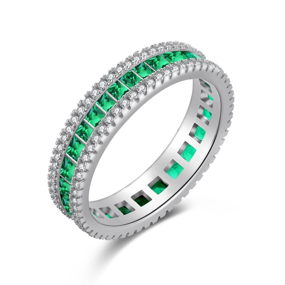 S925 Sterling Silver Emerald Zircon Ring