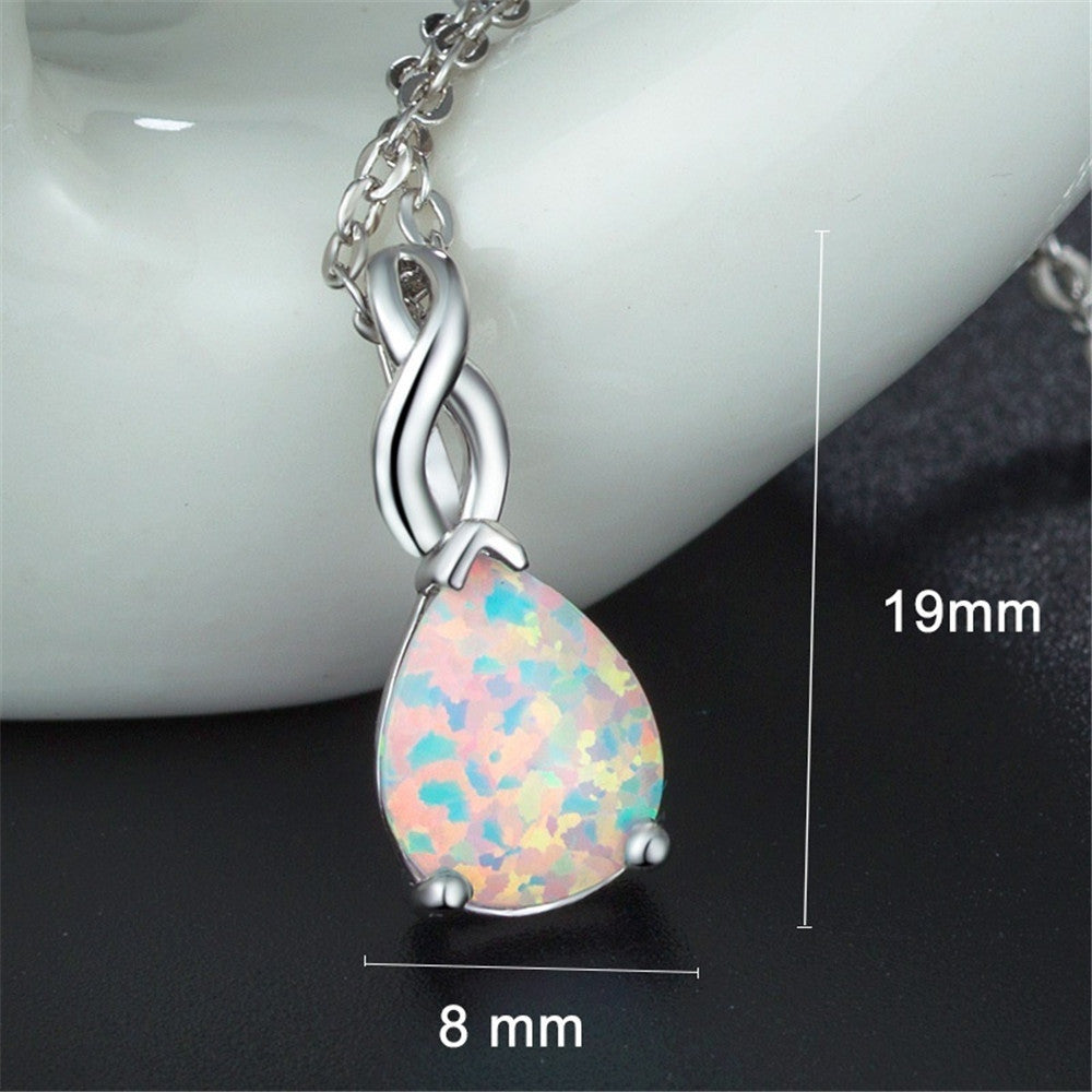 European And American Water Drop Opal Pendant Necklace