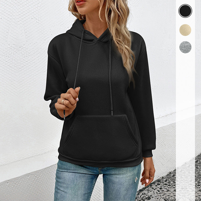 Cross-border Long Sleeve Solid Color Hoodie