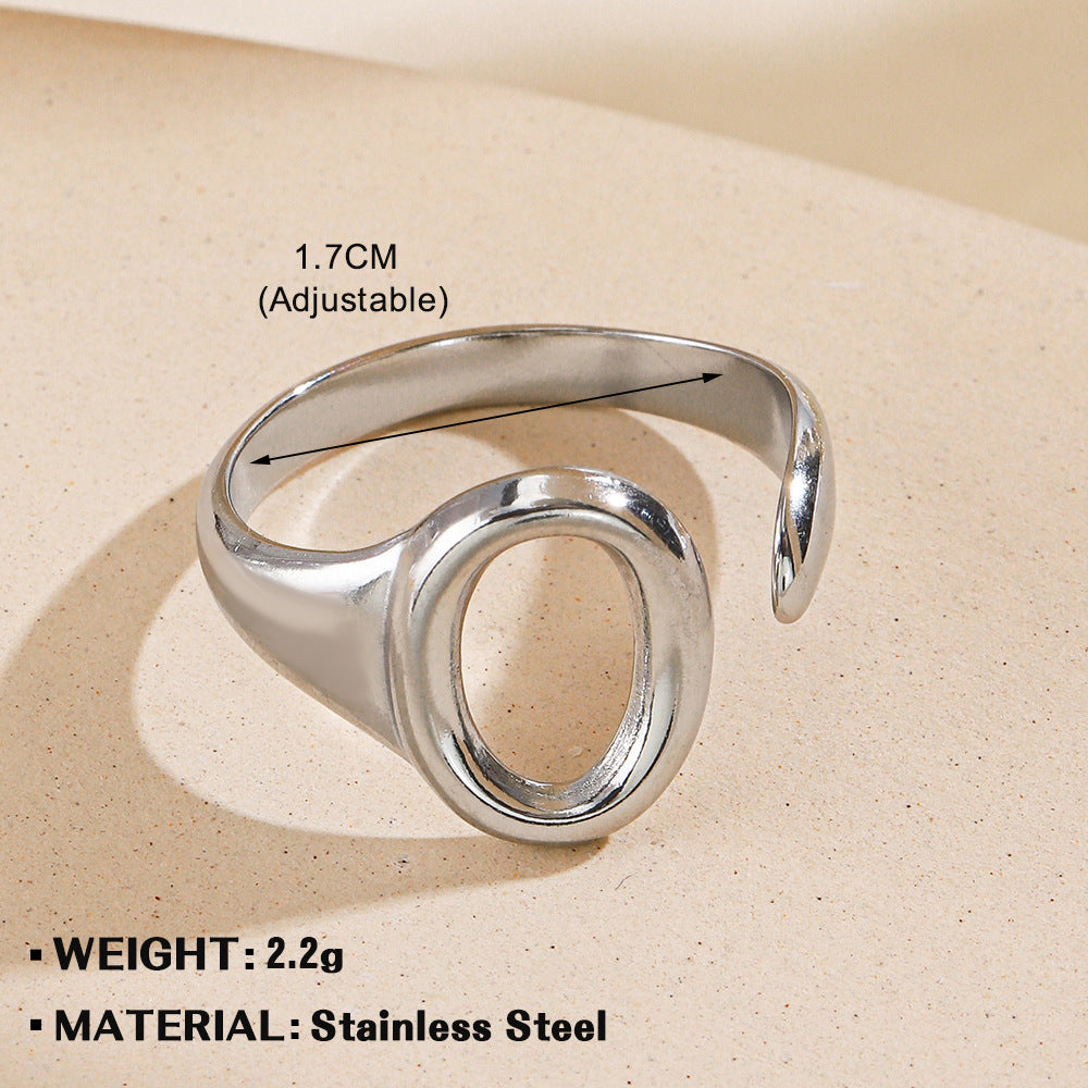 Oval Ins Style Fashion Electroplating Opening Adjustable Titanium Steel Ring