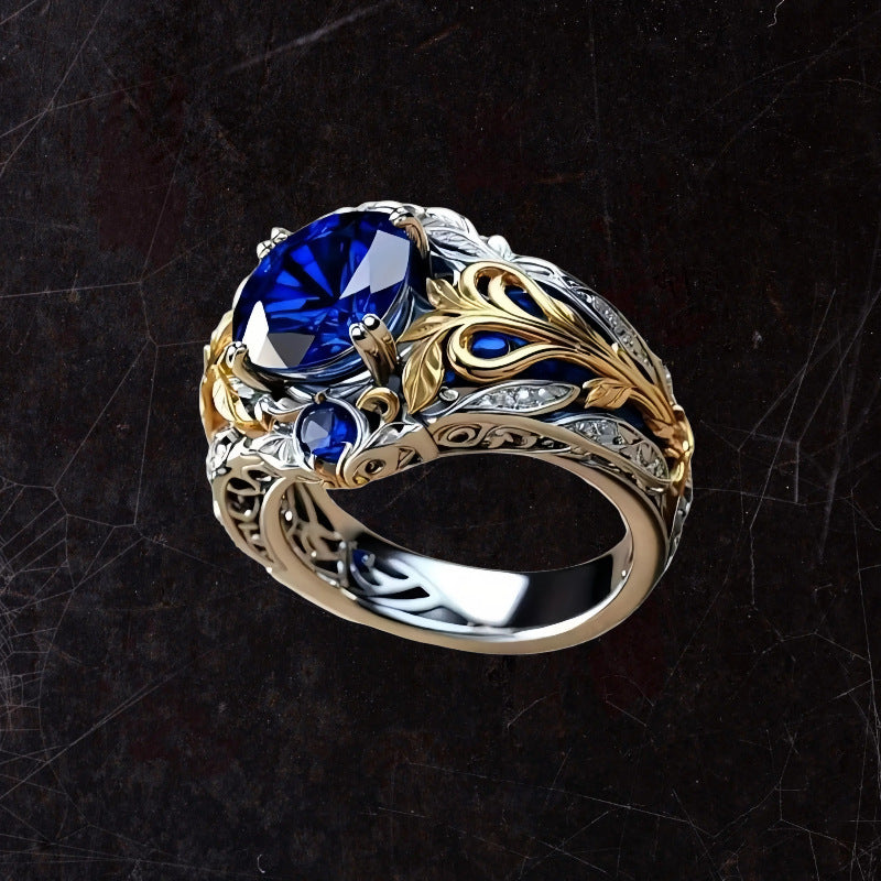 Vintage Inlaid Sapphire Ring Creative Electroplated Ring