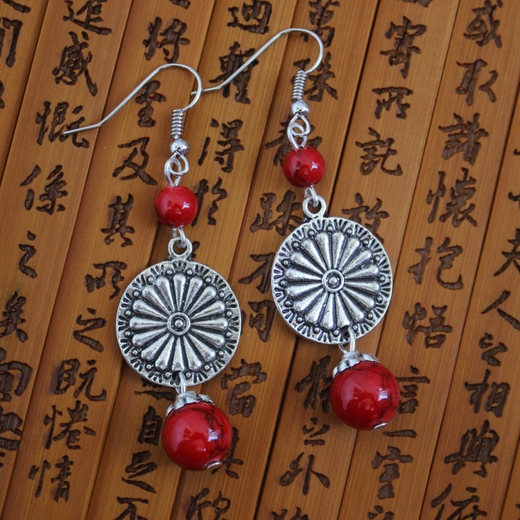 Ethnic Style Handmade Small Accessories Colorful Stone Long Earrings