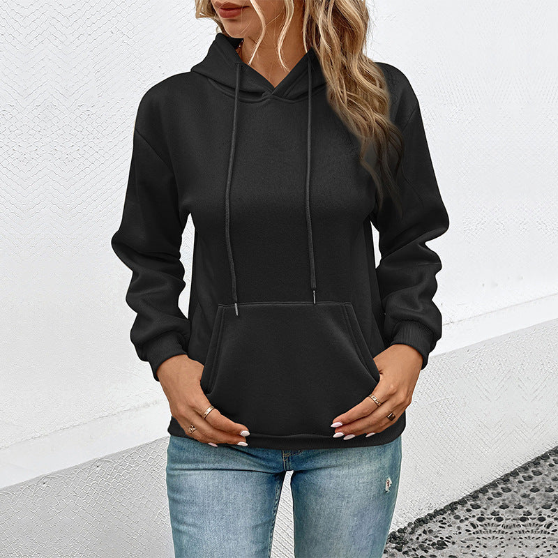 Cross-border Long Sleeve Solid Color Hoodie