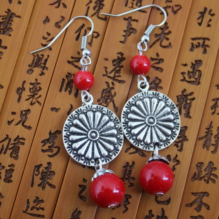 Ethnic Style Handmade Small Accessories Colorful Stone Long Earrings