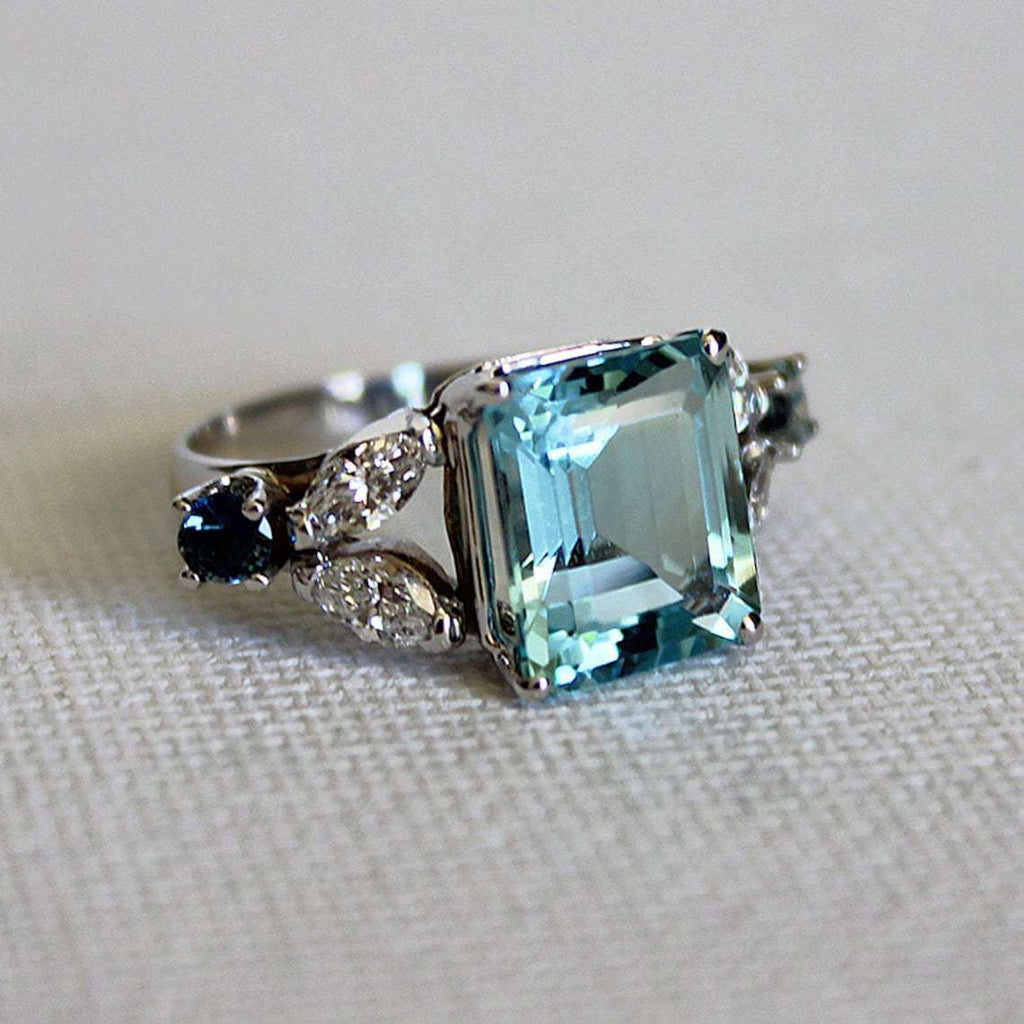 Water Blue Cutting Square Simple Exquisite Women's Ring