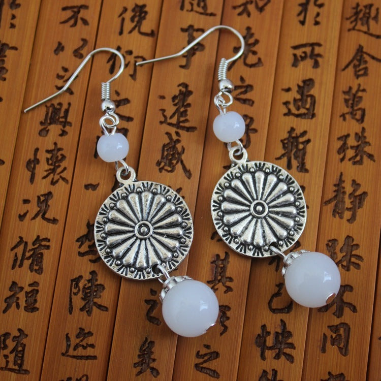 Ethnic Style Handmade Small Accessories Colorful Stone Long Earrings