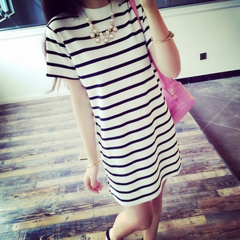 Striped Loose Horizontal Stripes Ladies Dress