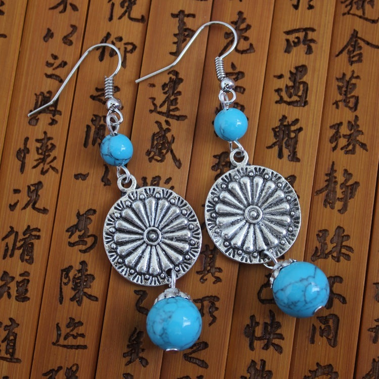 Ethnic Style Handmade Small Accessories Colorful Stone Long Earrings