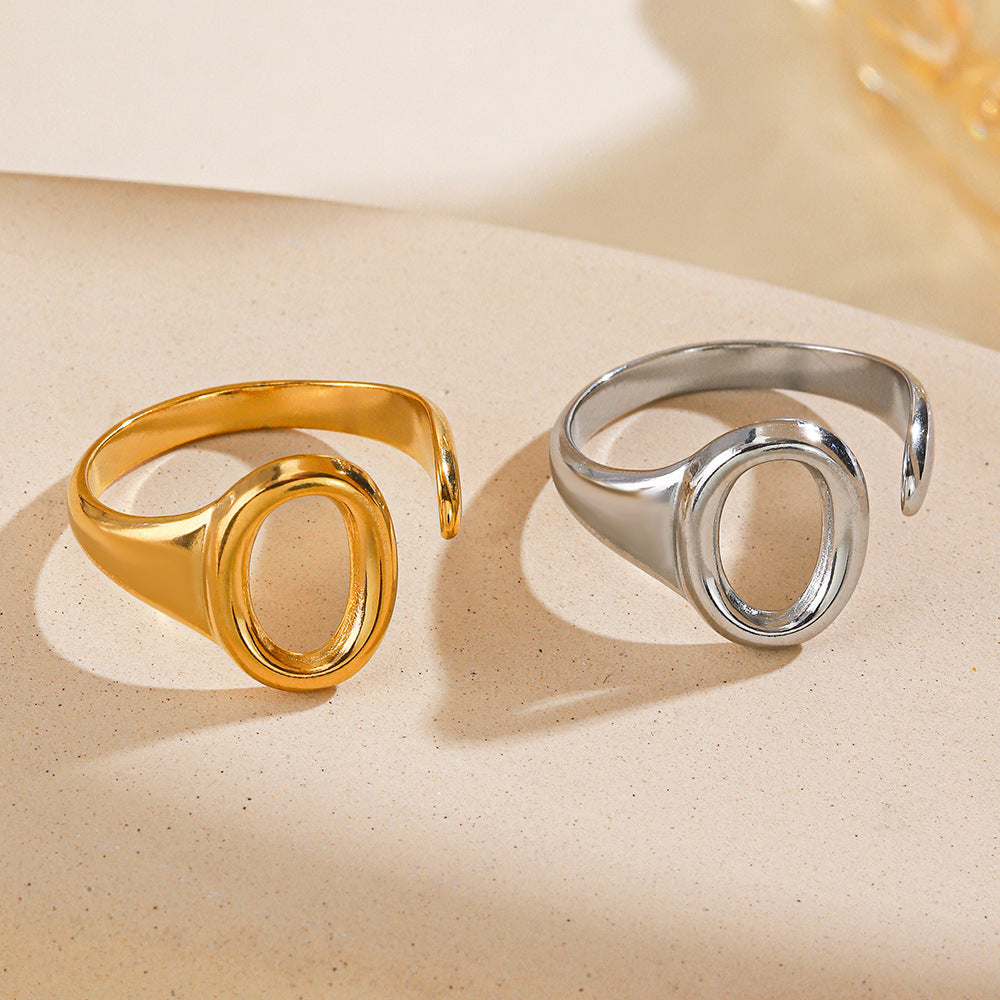 Oval Ins Style Fashion Electroplating Opening Adjustable Titanium Steel Ring