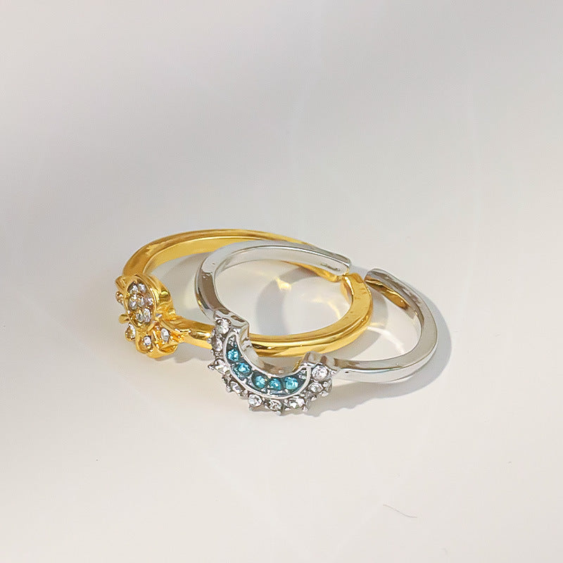 Sun And Moon Diamond-studded Ring High-grade Temperament