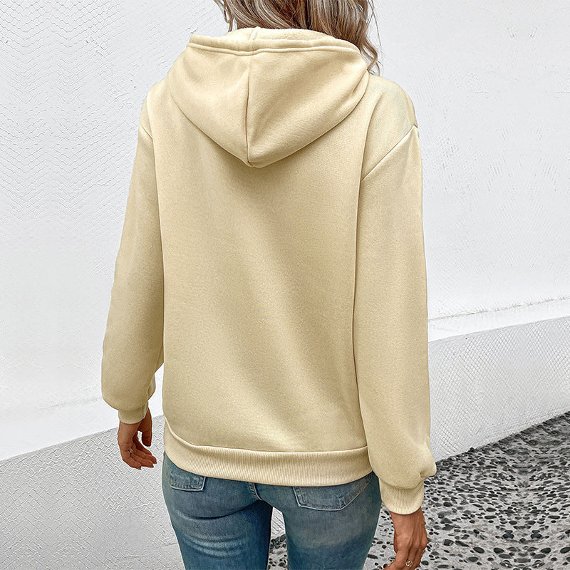 Cross-border Long Sleeve Solid Color Hoodie