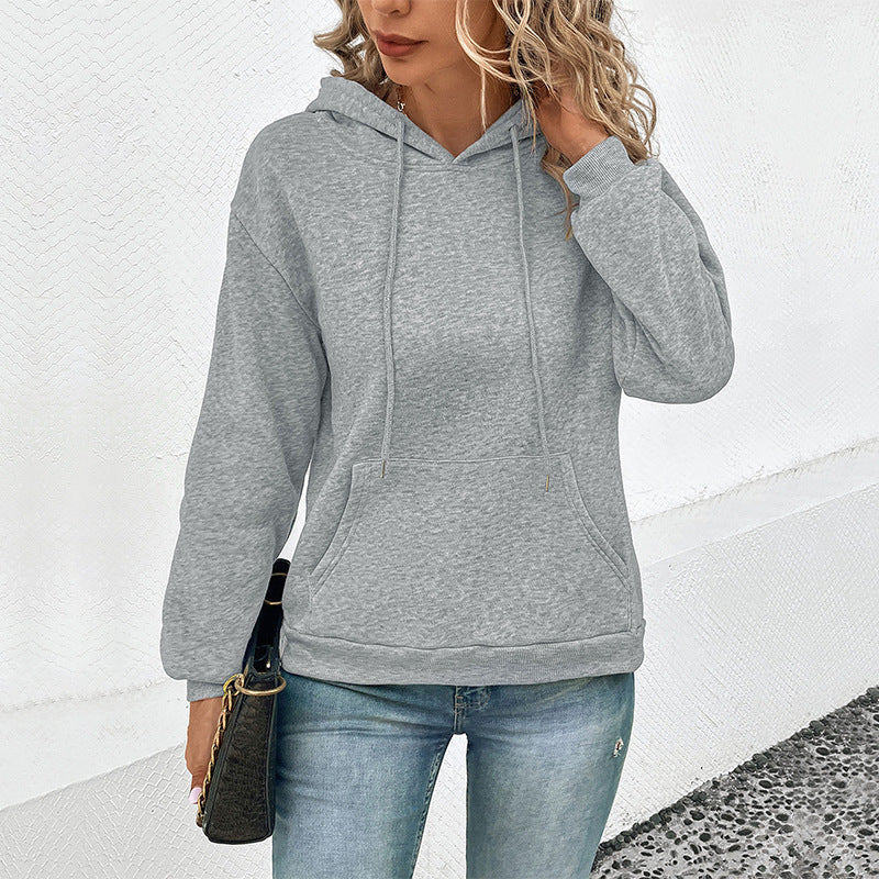 Cross-border Long Sleeve Solid Color Hoodie