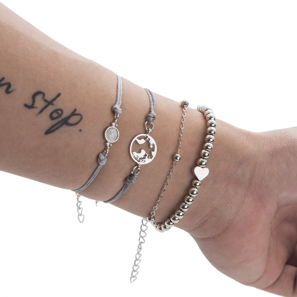 Map Opal Bead Necklace Anchor Chain Women