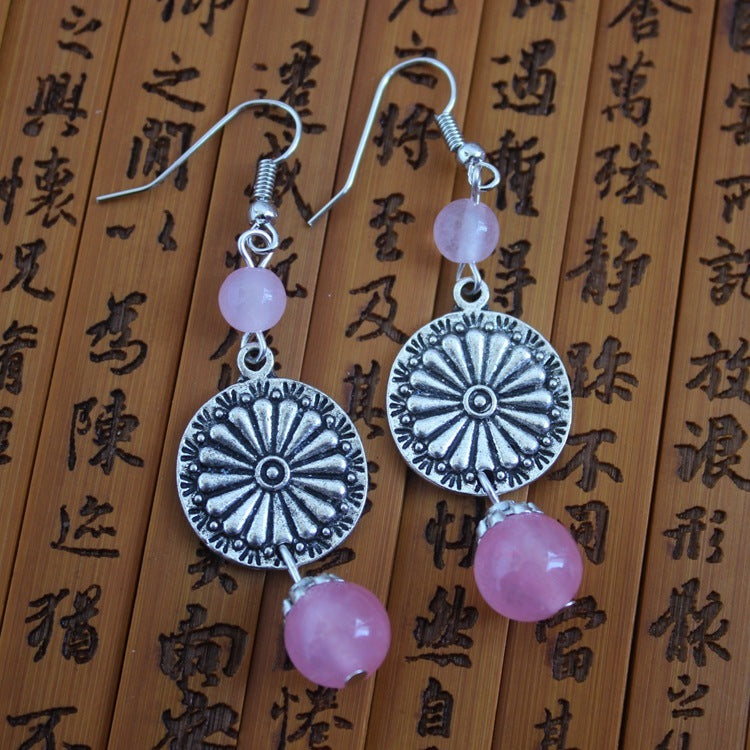 Ethnic Style Handmade Small Accessories Colorful Stone Long Earrings