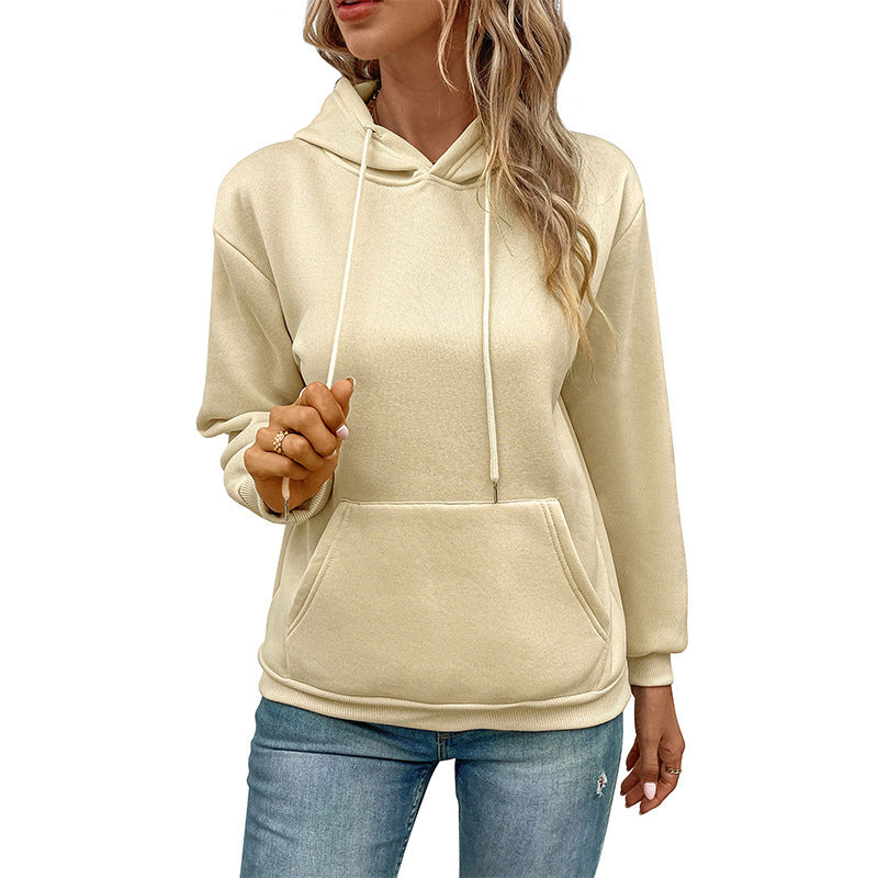 Cross-border Long Sleeve Solid Color Hoodie