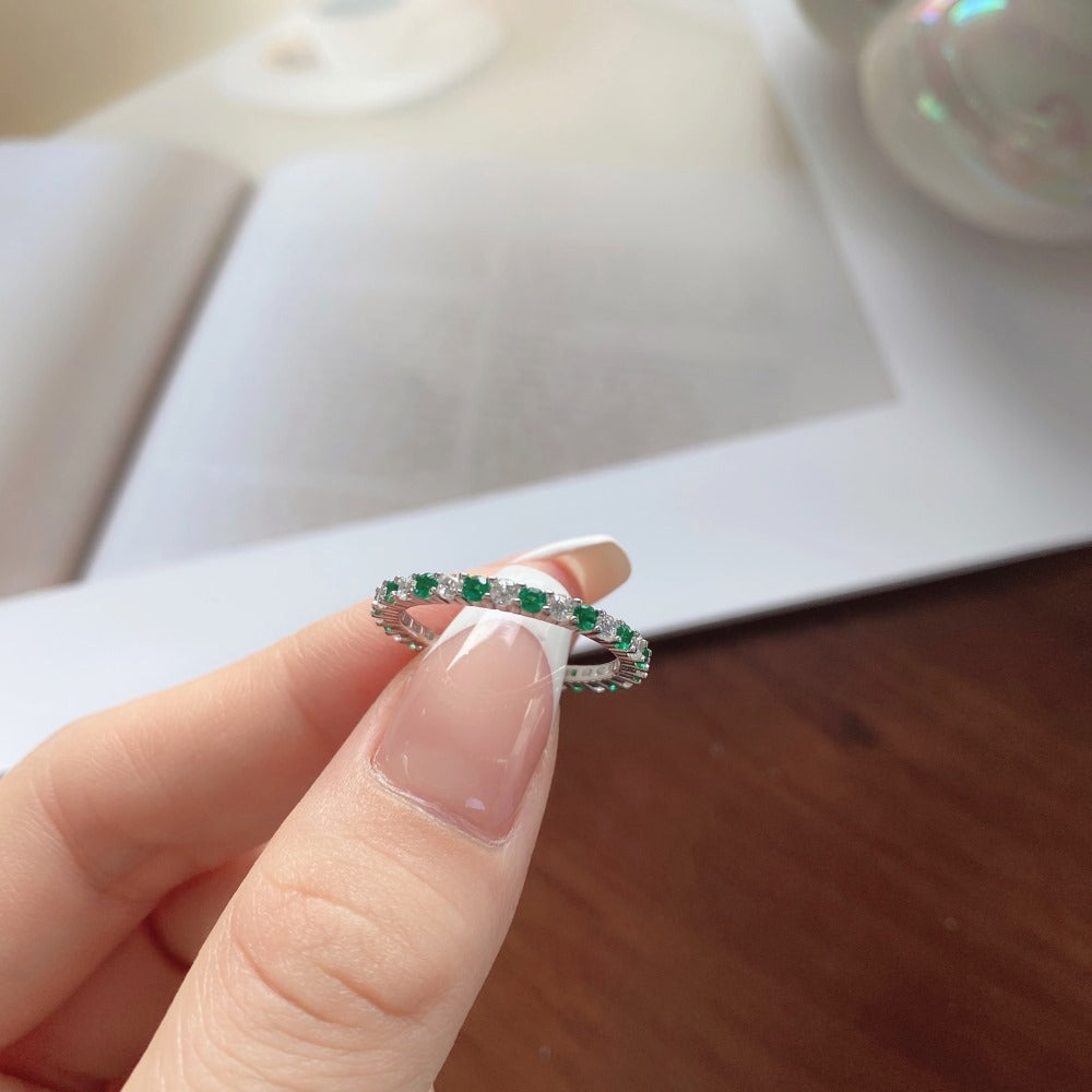 S925 Sterling Silver Emerald Zircon Ring